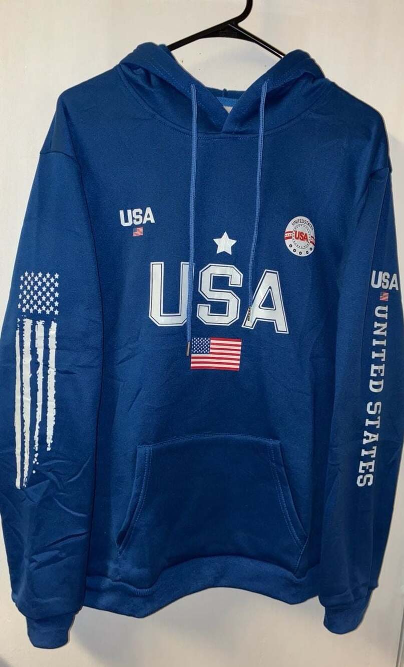 Unbranded Blue USA Patriotic Graphic Print Fleece Hoodie